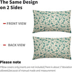 Aqua Floral Pillow Covers 12x20 Set of 2 Vintage Rustic Old Style Cute Small Flower Teal Cream Print Decorative Outdoor Pillowcases Farmhouse Throw Cushion Case Decor for Couch Sofa Bed