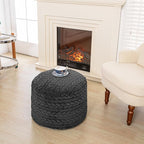 Unstuffed Ottoman Pouf Cover – Round Faux Fur Footstool Plush Floor Pouf (No Filler Included) Perfect for Living Room, Bedroom, or Office Lounge (Gray, 20x20x15 in)