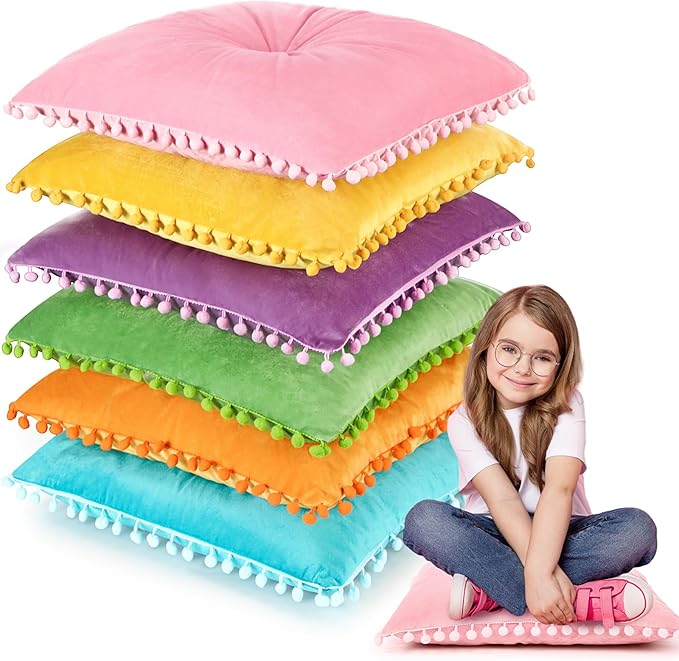 Tinideya 6 Pcs 15 Inch Square Floor Pillows for Kids Classroom Seating Cushions Flexible Plush Seats for Reading Corner Classroom Supplies Playroom Preschool Elementary Daycare
