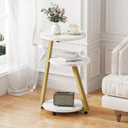 BEWISHOME Round End Table Marble Side Table with Metal Frame, Small Nightstand with 3-Tier Shelves, Night Stand for Living Room Bedroom Tall Gold White Stand KTZ41J
