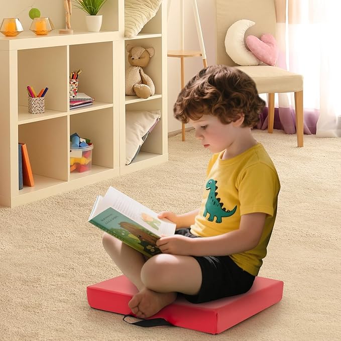 Costzon 6-Piece 16 inch Kids Floor Cushion, 2.5" Thick Waterproof Daycare Preschool Square Foam Cushion with Handle for Toddlers, Soft Flexible Seating for Classroom, Home, Kindergarten or Nursery
