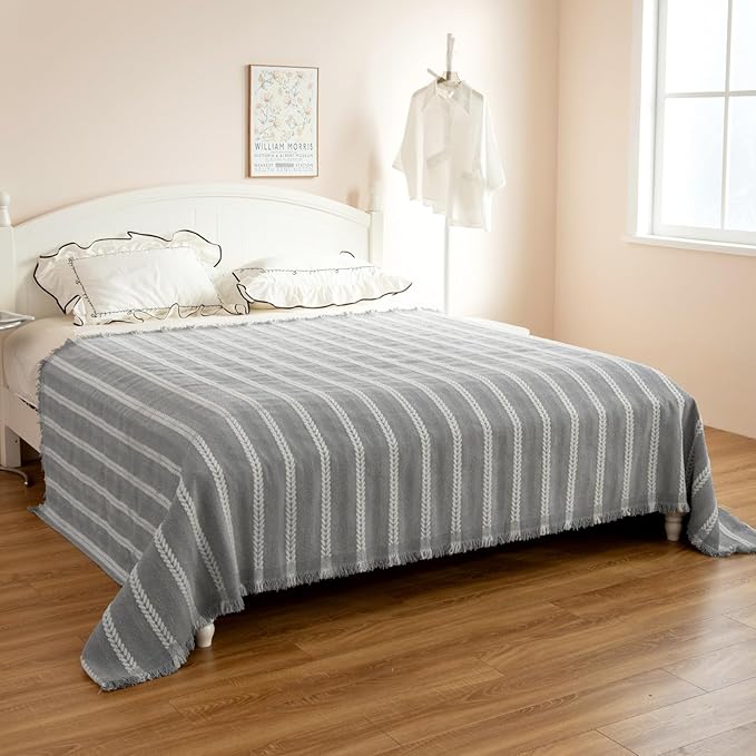 Boho Sofa Covers for 2 Cushion Couch, Couch Cover for Dogs, Loveseat Cover Soft Throw Blankets with Tassels(Striped Grey, 71x102)