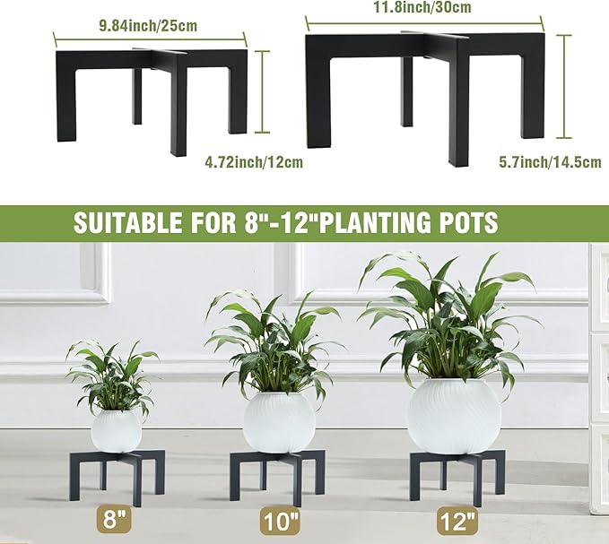 Metal Plant Stands Indoor Outdoor, Heavy-Duty Short Black Plant Holder for 5-12 Inch Flower Pots - 1/2/3 Pack Low Stand for Balcony, Corner, Desk, Table Top (Plant Not Included) (2Pcs)