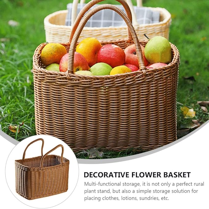Alipis African Market Basket Oval Woven Straw Basket with Handle Ghana Plant Pot Grocery Bag Beach Tote Shopping Bag Flower Picnic for Toy Storage
