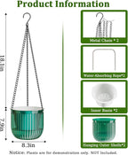 Halatool 8.3 Inch Hanging Pots for Plants Indoor- 2 Pack Self-Watering Hanging Planters Flower Pots, Plant Hanger with Hooks Drainage Holes for Garden Home (Green)