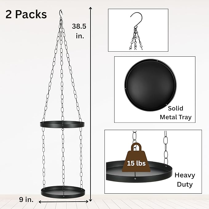 Shinehola 2 Pack Hanging Planters for Indoor Outdoor Plants 9", Plant Hanger Indoor | Metal Hanging Plant Holder, 2-Tier Hanging Plant Shelf, Hanging Basket, No Plant/Pot Included (2 Packs)