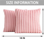 Pack of 2 Faux Fur Christmas Throw Pillow Covers 18x18 Inch, Soft Plush Striped Neutral Couch Pillow Cover, with Velvet Back Modern Home Decor for Sofa Living Room Couch Bed Pink