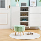 Wimarsbon Storage Ottoman, Modern Round Footrest with Soft Padded Seat, Teddy Velvet Footstool with Wood Legs, Accent Small Table or Plant Stand for Hallway, Living Room (Light Green)