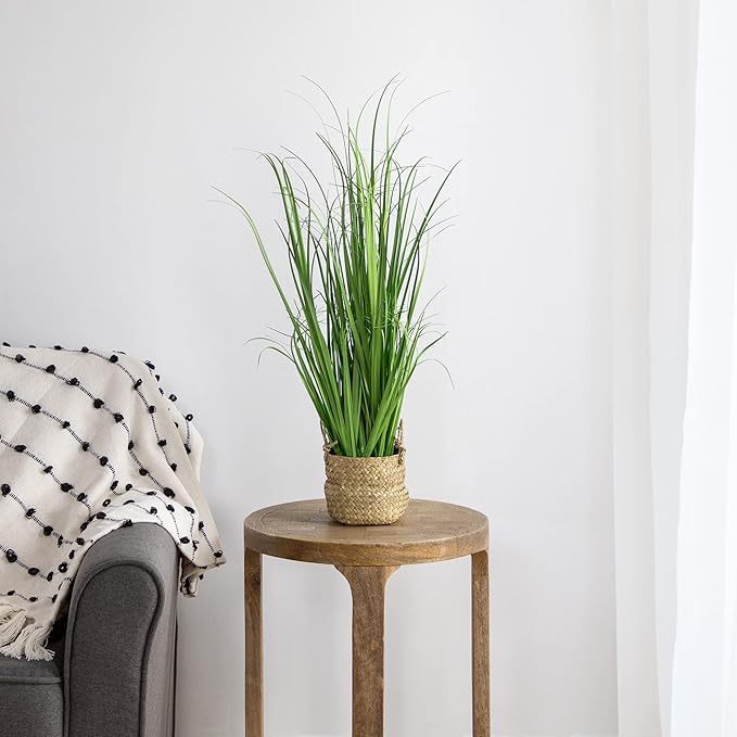 Northlight Artificial Onion Grass Plant in Basket, 28", Green
