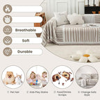 ROOMLIFE Chenille Couch Cover for Sectional Couches, 3 Cushion Sofa Cover Pet-Friendly Anti-Slip Stretchable Sofa Slipcovers Furniture Protector Fits Loveseat Recliner, 71x118 Inch (Khaki Striped)
