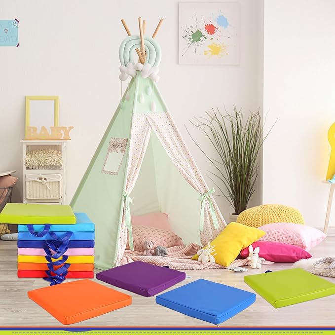 Sawysine 12 Pcs Floor Cushions Classroom Flexible Floor Seating with Handle for Kids in Home School Classroom Kindergarten Daycare Nursery (Classic Color,Square)