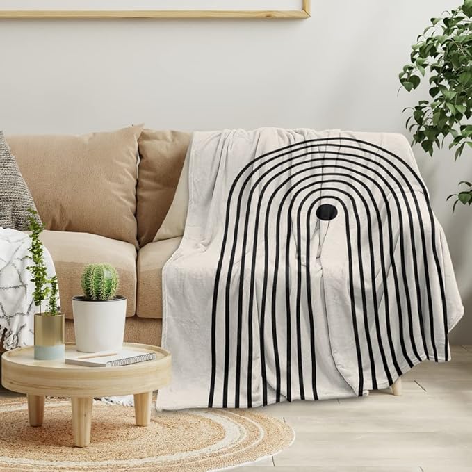 Boho Mid Century Blankets Orange Beige Throws Abstract Modern Aesthetic Bedding Minimalist Sun Leaf Soft Warm Bed Bedding Blankets for Couch Bedroom Sofa Office Cozy Flannel Blanket 60"X80"