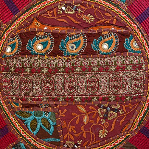 Ethnic Yoga Throw Pillows for Bedroom Vintage Bohemian Patchwork Cushion Cover Dark Brown Round Throw Pillow 18 Small Decorative Seat Pouf Cover Footstool Cotton Embroidered 1 Pc - color: Dark Brown