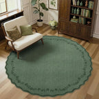GarveeHome Round Area Rugs 5ft for Bedroom, Solid Dark Green Washable Circle Rug Soft Non Slip Floral Print Floor Mat Carpet Indoor Thin Rug for Kids Room Dining Room Playroom Nursery