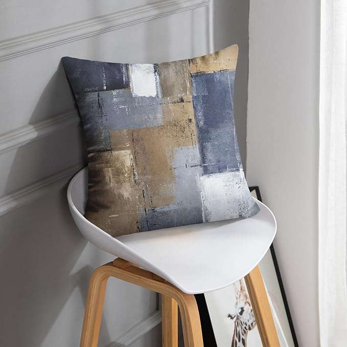 Britimes Throw Pillow Covers Modern Home Art Decor, 20 x 20 Inches Set of 2 Pillow Cases Decorative, Abstract Oil Painting Pillowcases for Bedroom, Living Room, Cushion Couch Sofa, Brown Blue