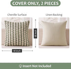 ANRODUO Boho Chenille Textured Tufted Pillow Covers 18x18 Inch Set of 2 Woven Decorative Throw Pillow Covers with Raised Stripes Accent Neutral Pillowcase for Couch Sofa Bed Living Room, Cream Olive