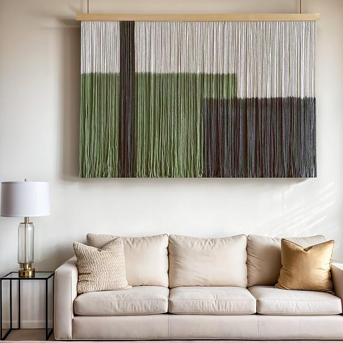 Sdjazl Woven Boho Macrame Wall Hanging Home Decor Tapestry Dip-Dyed Large Modern Fiber Colorful Mountain Landspace For Living room (black)