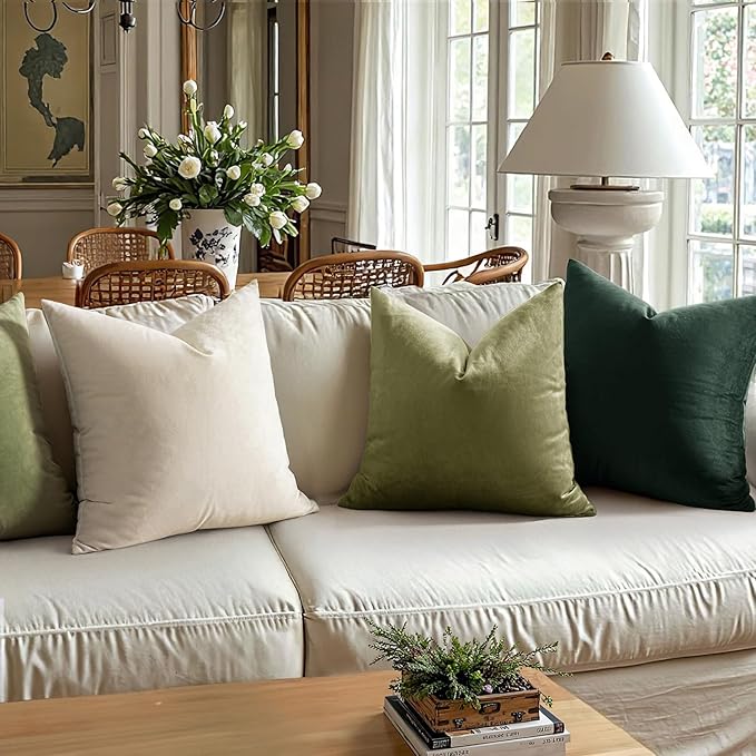 MIULEE Pack of 2 Velvet Pillow Covers Decorative Lumbar Rectangle Pillowcase Soft Solid Cushion Case for Sofa Couch Bedroom Car 12x12 Inch Army Green