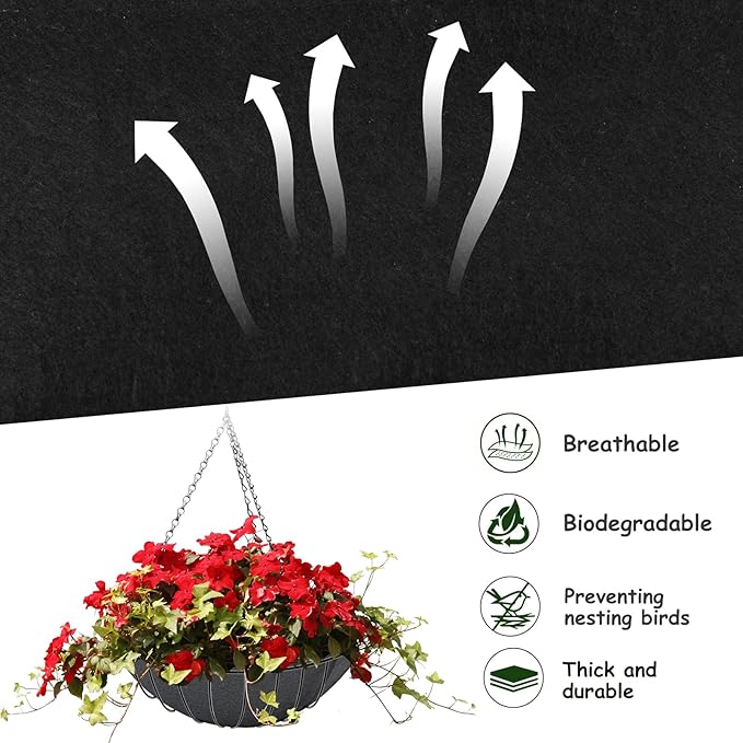12x80 Inch Fabric Planter Liner Roll Non Woven Plant Felt Liner Roll Black Coco Liners Roll Alternative Coconut Basket Liner Roll Replacement Easy to Cut for Planter Hanging Flower Basket Window Box