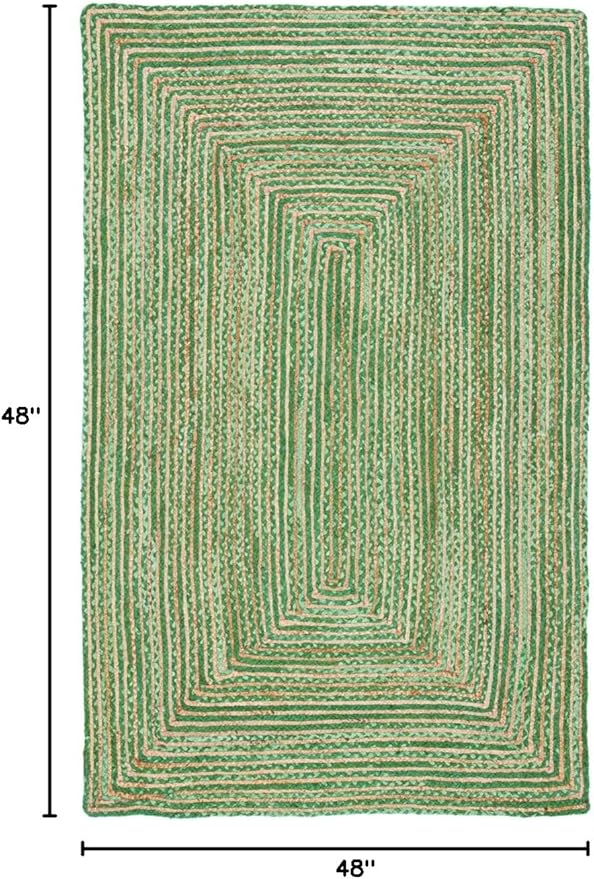 SAFAVIEH Area Rug 4' Round - Cape Cod Collection - Green & Natural Brown, Handmade Jute & Cotton, Woven Braided Design (CAP202Y)