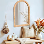 FUIN Boho Rattan Wall Mirror 20×30 Inch Arched Natural Rattan Frame – Farmhouse Bathroom Vanity Mirror – Wicker Decorative Hanging Mirror for Living Room, Bedroom, Entryway