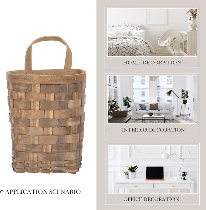 Woven Storage Baskets Wood Woven Flower Basket with Single Handle Woven Hanging Storage Basket Decorative Wall Basket Organizer for Farmhouse Wall Decor Coffee Hanging Wall Vegetable Baskets