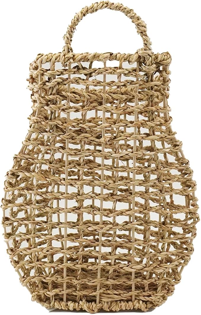 Seagrass Hanging Basket Wall Hanging Baskets Decorative Front Door Basket Decor for Flower Plants Boho 15" x 10" (Seagrass)