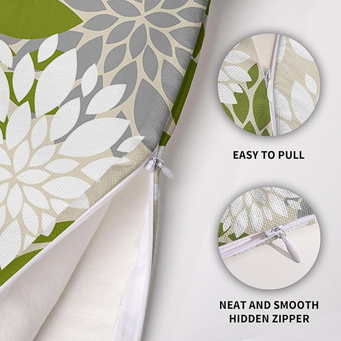 Lime Green White Grey Gray Pillow Covers 18X18 Inch Set of 2, Modern Dahlia Floral Print Decorative Throw Pillow Covers Outdoor Farmhouse Cushion Case for Home Couch Sofa Bed Decoration