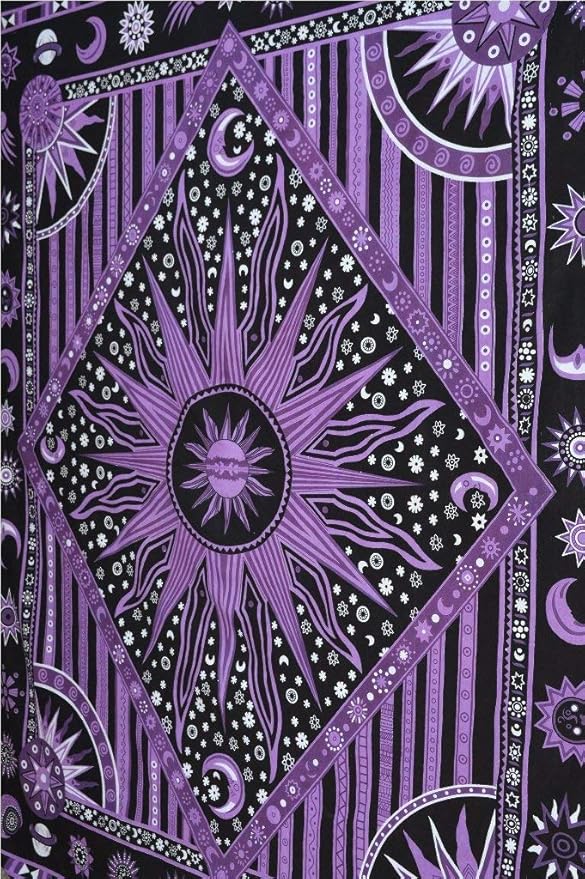 Popular Handicrafts Wall Hanging Tapestry For Bedroom Hippie Burning Sun and Moon Meditation Bohemian Hippy Psychedelic Design Indian Tapestries Bedspread 90 x 108 inches (230cm x 270cm) Green