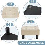 Poofzy Small Foot Stool Ottoman, Linen Ottoman Foot Rest with Legs, Rectangle Foot Rest for Couch, Footstools and Ottomans Small for Living Room and Entryway (Beige)