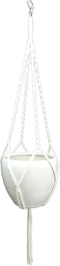 4 Legs Polypropylene Fiber Rope Macrame Plant Hanger Hanging Planter Holders Black& White Color, 48-inches for 10-12" Pot (White)