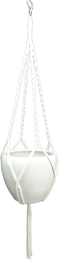 4 Legs Polypropylene Fiber Rope Macrame Plant Hanger Hanging Planter Holders Black& White Color, 48-inches for 10-12" Pot (White)