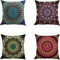 Jartinle Set of 4 Retro Floral Mandala Compass Medallion Bohemian Pillow Covers Boho Decor Hippie Throw Pillows Decorative for Sofa Couch 18 x 18
