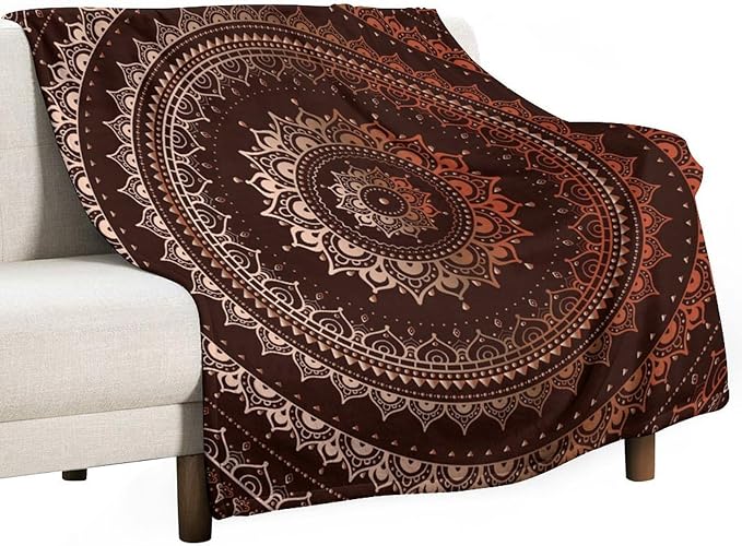 Mandala Throw Blanket Enclosing Magic Circle Egyptian Folkloric Culture Pattern Blanket for Sofa Bed Couch Chair Or Dorm 50"x60"