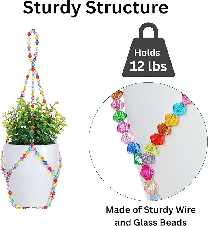 2 Pack Macrame Plant Hanger Small (6" Pot), Glass Beaded Plant Hangers Indoor Outdoor | Colorful Hanging Planters, Hanging Plants Holders | No Pot/Plants Included (2PK, for 6")