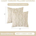 decorUhome Beige Bow Pillow Covers Set of 2 Coquette Aesthetic Cute Preppy Plush Faux Pillowcases for Girly Bedroom or Couch 20x20 Inch