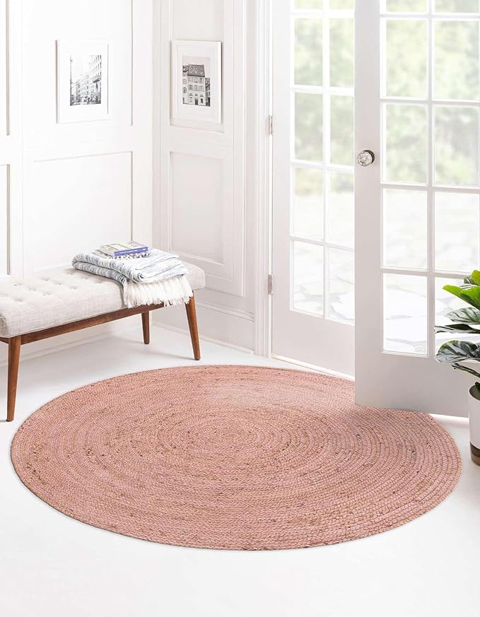 Unique Loom Braided Jute Collection Area Rug - Dhaka (8' Round, Light Pink)