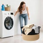 65L Large Blanket Basket,19.7" L x 19.7" W x 13" H Rope Woven Baskets with Handles, Toys Storage Bins,Laundry Basket Perfect for Living Room, Nursery,Bedroom,Home Organization,Black&Camel