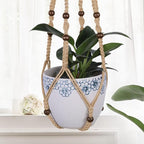 3-Pack Macrame Plant Hanger Indoor - Hanging Planter Basket for Indoor Outdoor - Decorative Boho Plant Holders Set with Beads - Ceiling Flower Pot Holder with 6 Hooks - 35"/30"/24" Linen