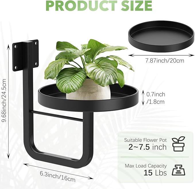 Wall Plant Holder, 7.9 Inch Hanging Plant Holder Wall Planters for Indoor Plants, Wall Mounted Plant Holder Window Plant Shelves for Outdoor Metal Wall Planter Black 3Pcs