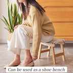 Foot Stool,Ottoman,Bamboo Small Sofa Foot Rest Under Desk,Extra Seating for Living Room, Bedroom and Kitchen (Natural Stool Legs - Stripes Surface)
