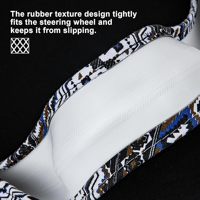 SEG Direct Steering Wheel Cover Handwoven Flax with Geometric Patterns, Anti-Slip & Breathable, Ethnic Style Steering Wheel Protector, Fits 14.5" - 15.25" Wheels