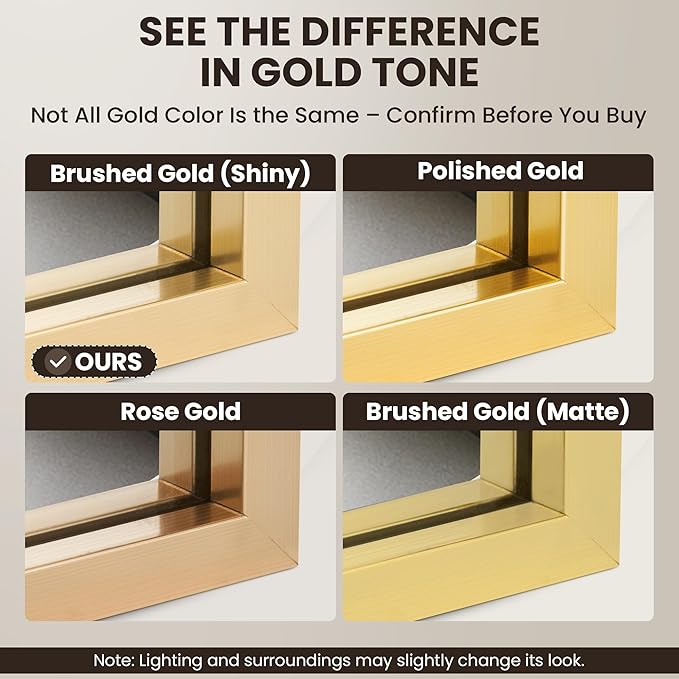 2-Pack 22"x30" Brushed Gold Bathroom Mirror, Modern Brass Deep-Set Metal Frame, Heavy-Duty Rectangular Vanity Mirror, Chic Bedroom & Powder Room Decor