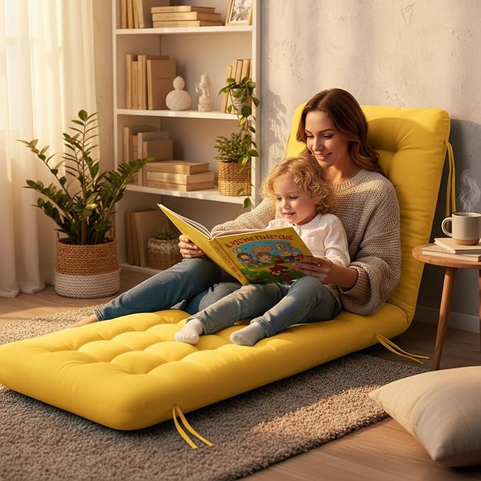 Long Floor Cushion Large Floor Cushion with Brushed Cotton 74.8 x 27.5 x 3.15 in Jumbo Lounger Pillow for Outdoor Indoor Bay Window Meditation Yoga Reading Sleeping(1 Pc,Yellow)