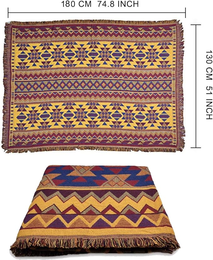 Boho Throw Blankets Reversible Woven Blankets Cover Hippie for Couch Bed Recliner Sofa Bohemian Tapestry Colorful Furniture Protector Cover for Home Décor, Astrology, Double Side, 50"x70"
