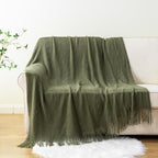 BATTILO HOME Olive Green Throw Blanket for Couch, Soft Army Green Blanket with Tassels for Home Decor, Decorative Knitted Throws for Couch Cover, 50"x60"