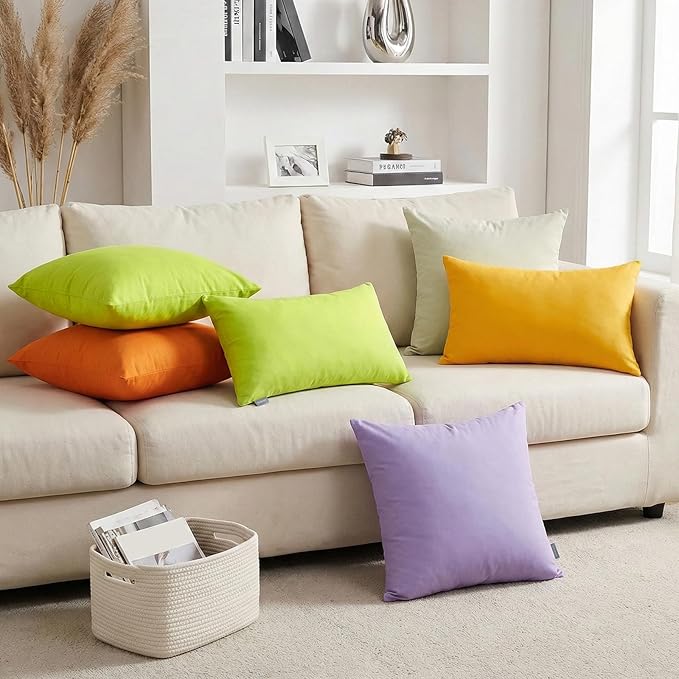 Thmyo 4-Pack 100% Cotton Comfortable Solid Decorative Throw Pillow Case Square Cushion Cover Pillowcase Sublimation Blank Pillow Covers DIY Throw Pillowcase for Sofa Bedroom(16x16 inch/ 40x40cm,Beige)