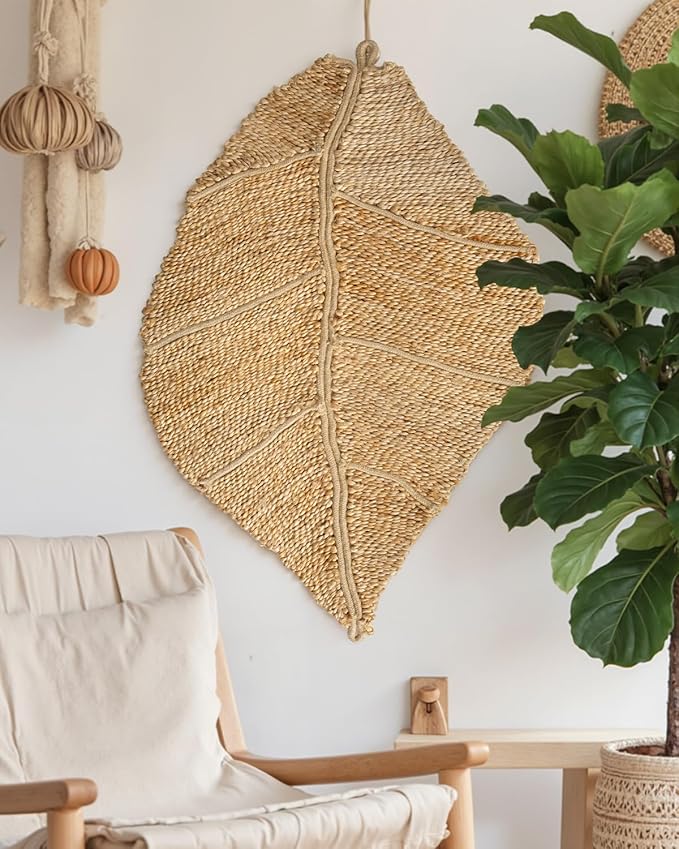 DEXI Jute Door Mat Inside Entryway Braided Woven, 20x32 Front Entrance Doormat Inside Leaf Shaped, Welcome Natural Fiber Entry Mats Farmhouse Home Decor, Beige