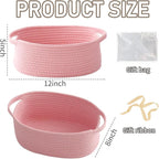 Woven Basket,Small Rope Storage Bin with Handles & Ribbon Bag, Organizer for Shelves Closets,Gift Basket Empty for Birthday,Books,Dog Toys, Pink/3 Pack