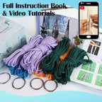 Ewparts Macrame Plant Hanger Kit with Instruction Book Tutorials Metal Rings 4mm Macrame Cord Green/Purple/Orange/Blue Pre-Cutted for Making 4 Macrame Plant Hangers Macrame Kit for Adults Beginners